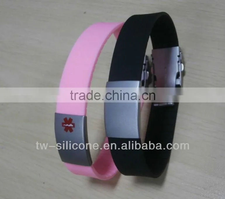 Custom silicon bracelet with engraved id plate sports bracelet