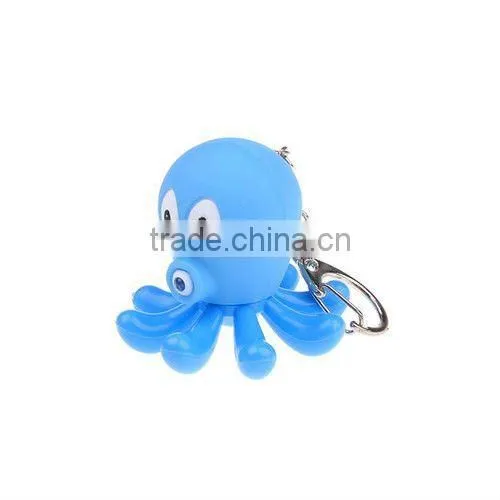 Little Blue Sound Octopus With LED Light Mouth Key Chain Ring