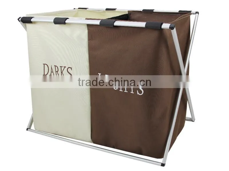 Household Rolling Triple Sorter Laundry Hamper with Black Polyester Bags, Satin Silver Frame