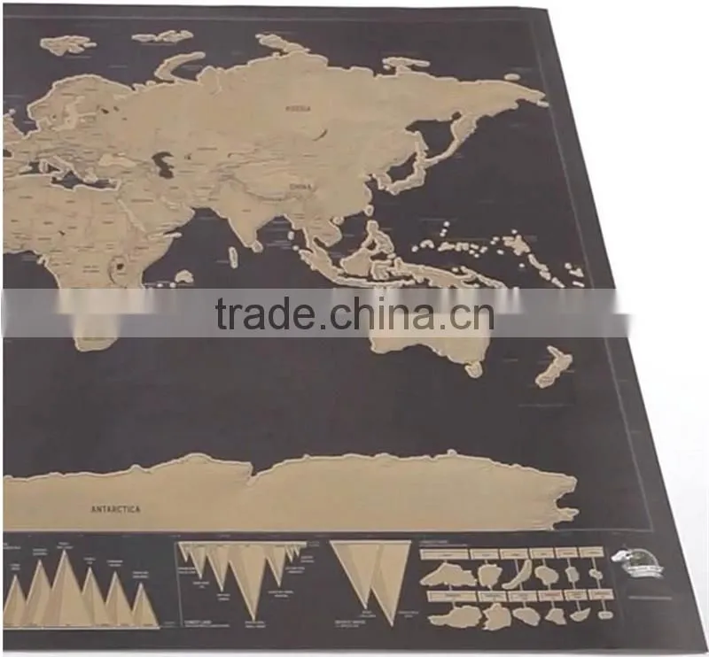 CT-750 Travel World Map Hard Paper Travel map Small black mini map Black Luxury
