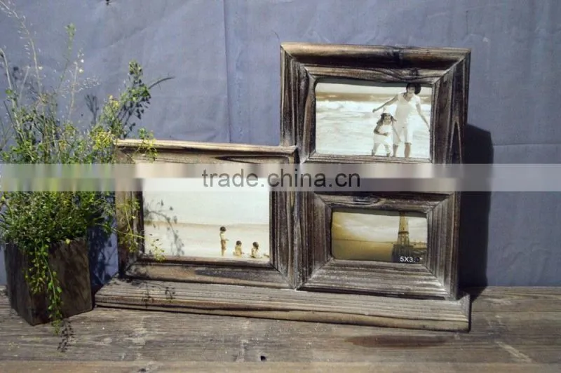 decorative antique wooden photo frame with multi openings
