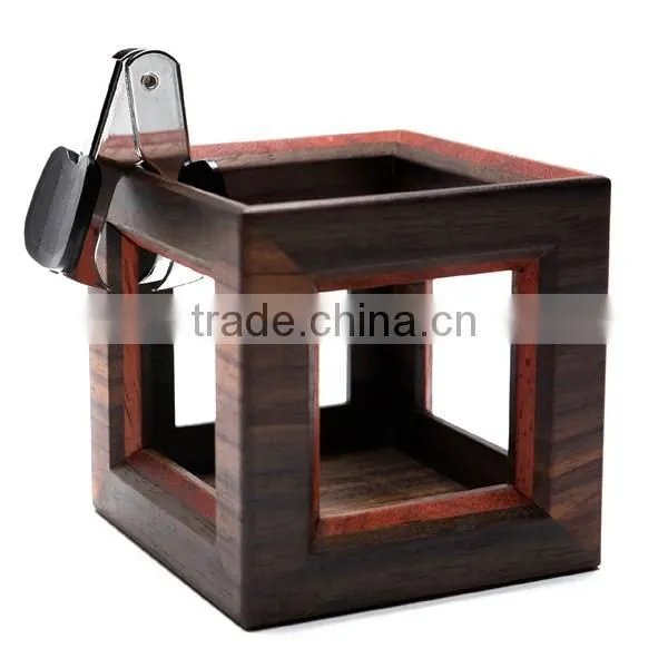 Office Desk Square Wooden Hollow Pen Holder, Stationery Storage Holder