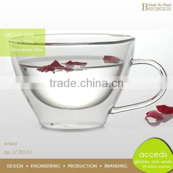Custom Unbreakable Borosilicate Clear Double Wall Glass Tea Cup
