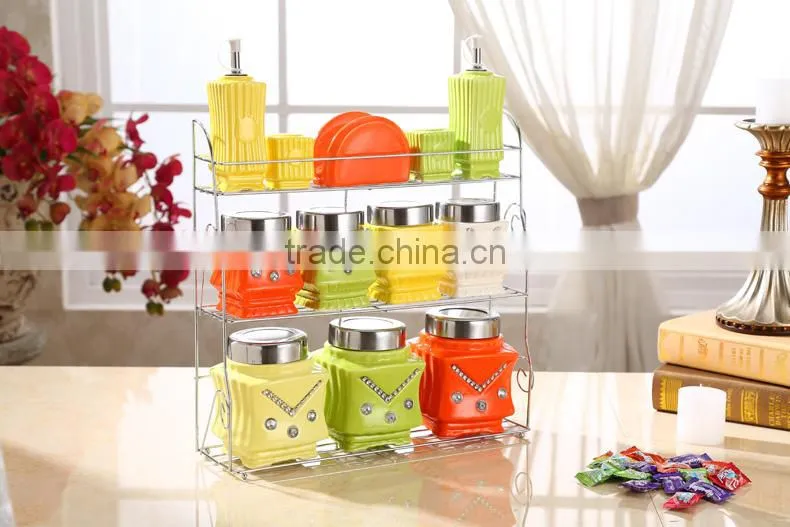 ceramic storage jar with metal stand