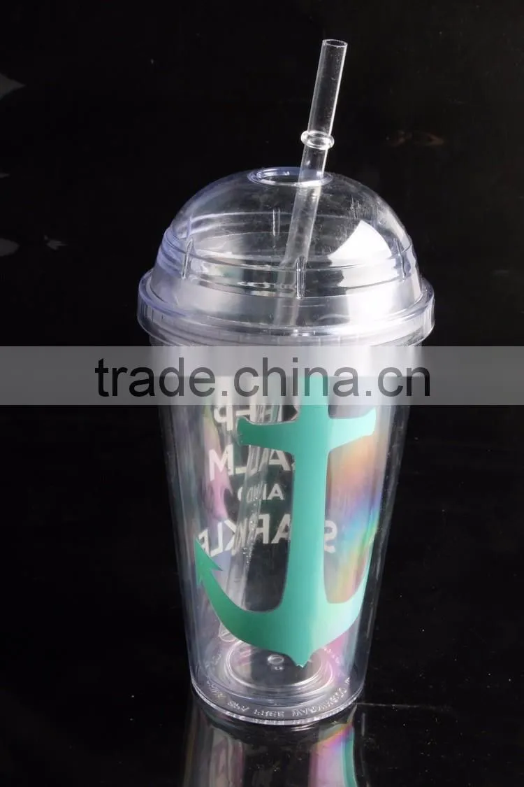 16oz bpa free plastic reusable double wall tumbler with dome lid