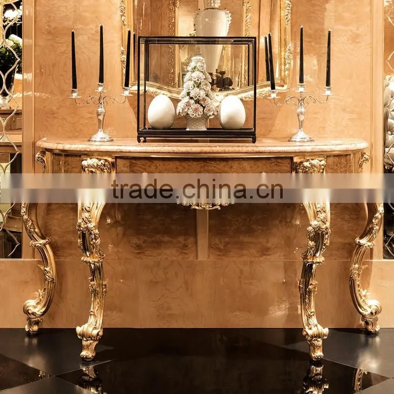 momodal luxury antique golden European solid wood decoration living room console table entrance decoration table with mirror