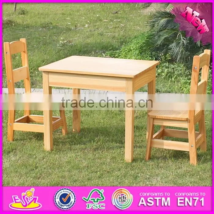 2016 new design natural solid wooden children table and chairs W08G172