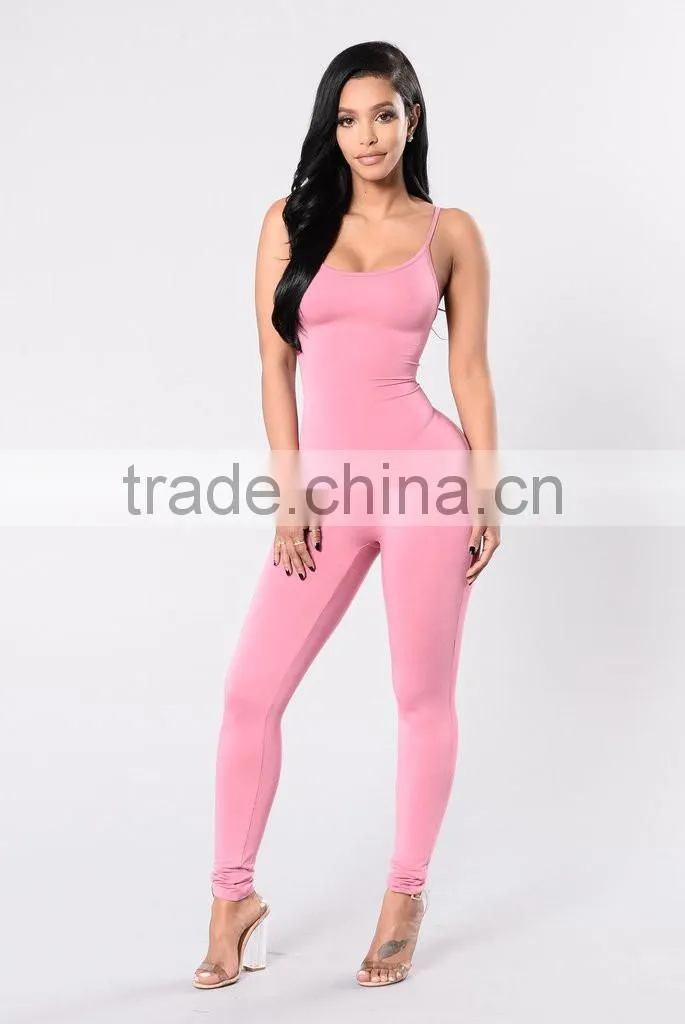 Wholesale Women Rompers Trendy and Stylish 95% Cotton 5% Spandex Spaghetti Strap Catsuit Womens Bodycon Jumpsuit