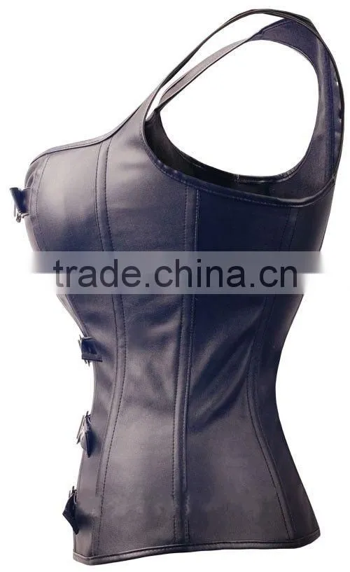 Wholesale Open Cup Front Zipper overbust real Leather Slimming Corsets
