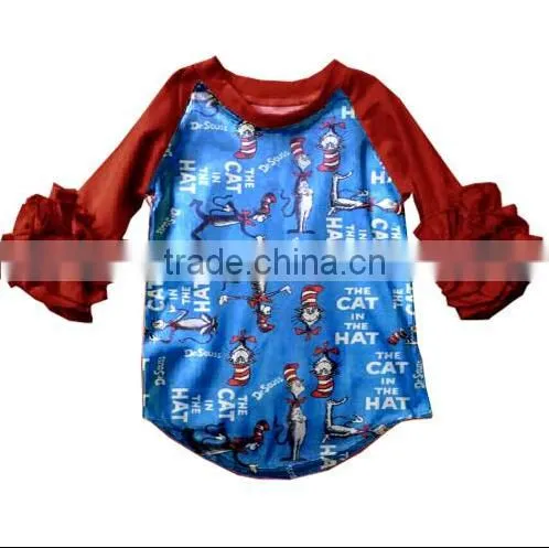 2016 boutique baby clothing feather baby frock design raglan shirt 3/4 sleeve baby girls clothes