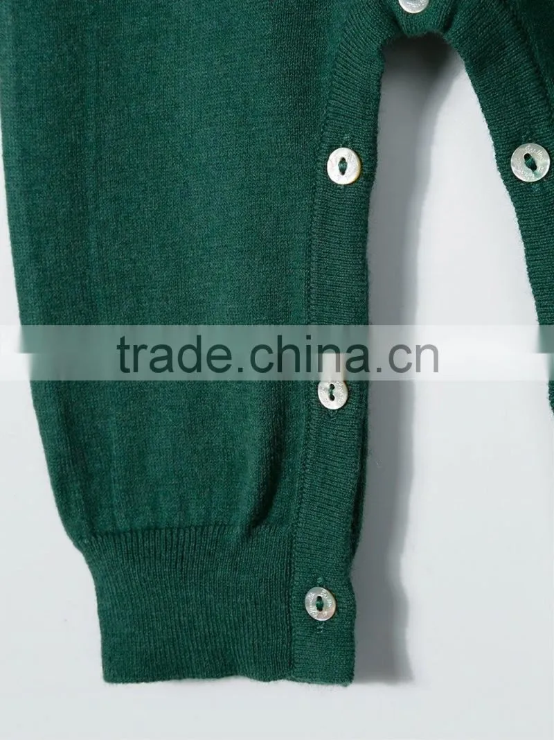 Green Cotton Blend Round Neck Plain for Winter Season Custom Baby Romper