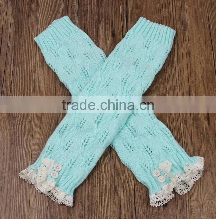Women's Crochet Knit With Button Leg Warmers Lace Trim Cuffs Boot Socks