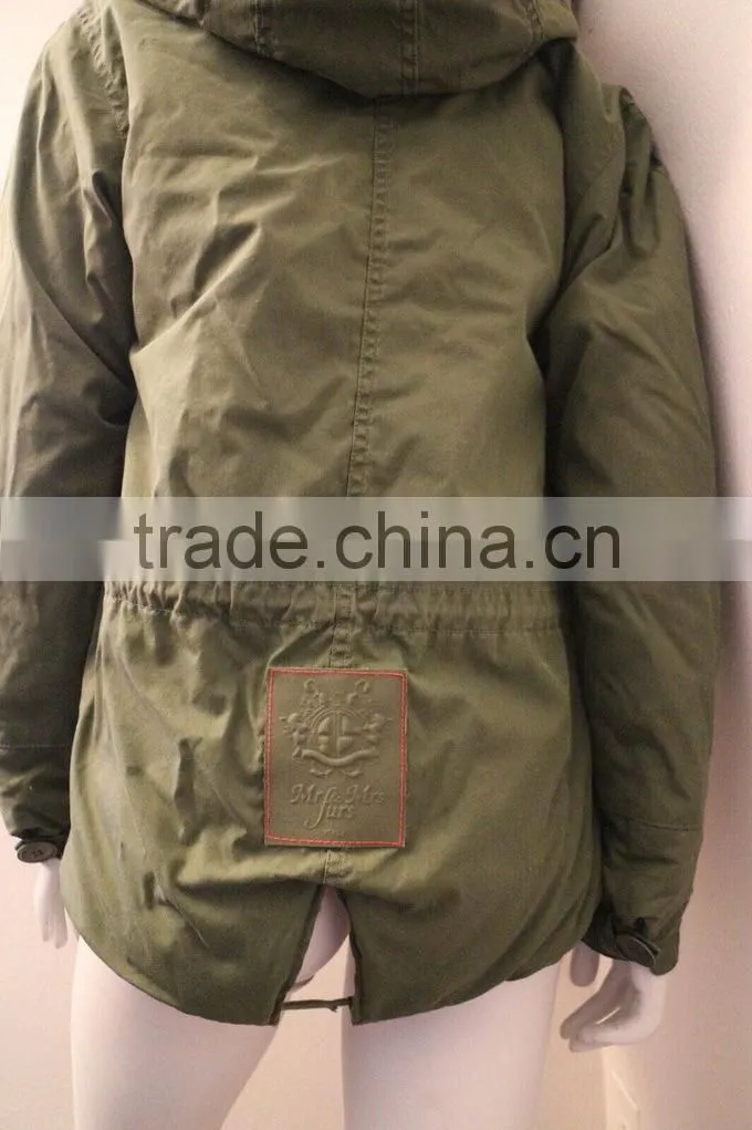 Army green coat 100% cashmere coats lined with hooded jacket faux fur coat for sale