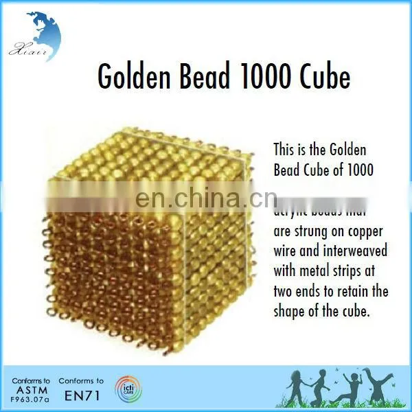 Preschool Wooden Educational Montessori Material EN71 Mathematic Toy Golden Bead 1000 Cube