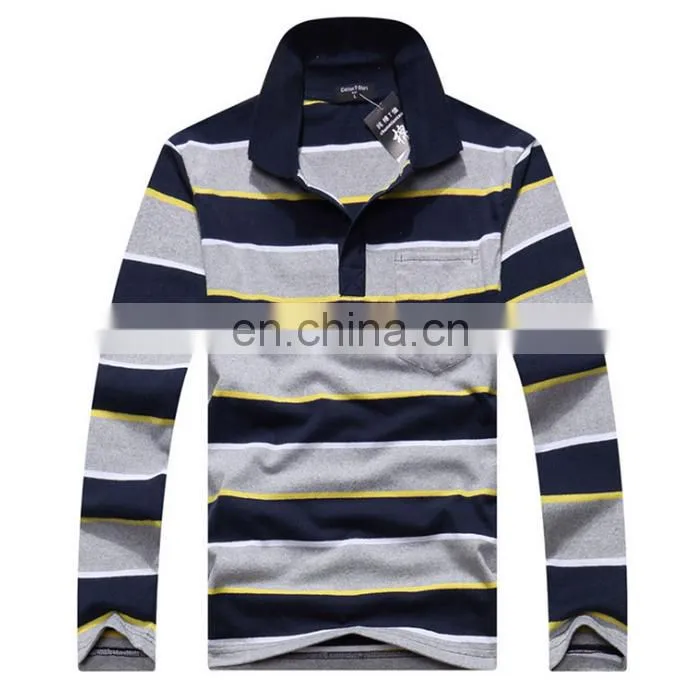 China Supplier 2016 Fashion Wholesale Clothing Man Cheap Polo Shirt Stripe Design Cotton Men's Long Sleeve Polo Shirt