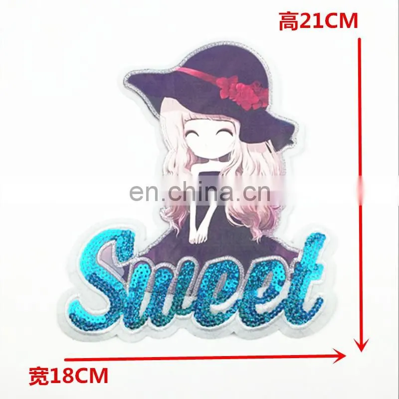 2017 wholesale custom patch embroidered with sequins iron patch