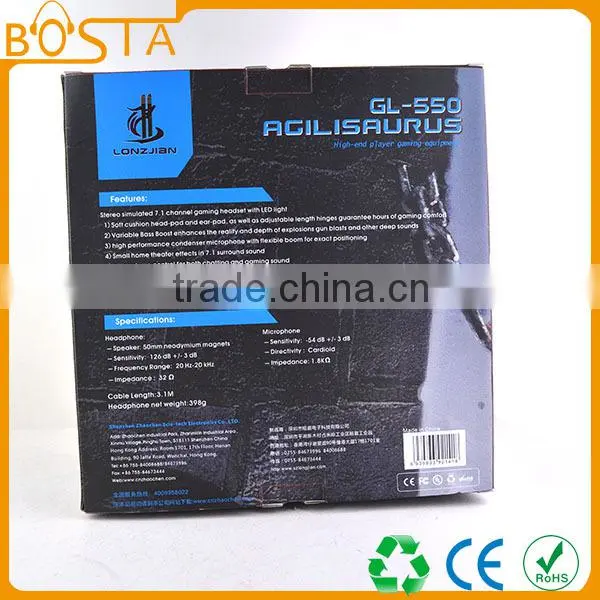 Simulated 7.1 best selling good quality stereo funny vibration LED gaming headsets
