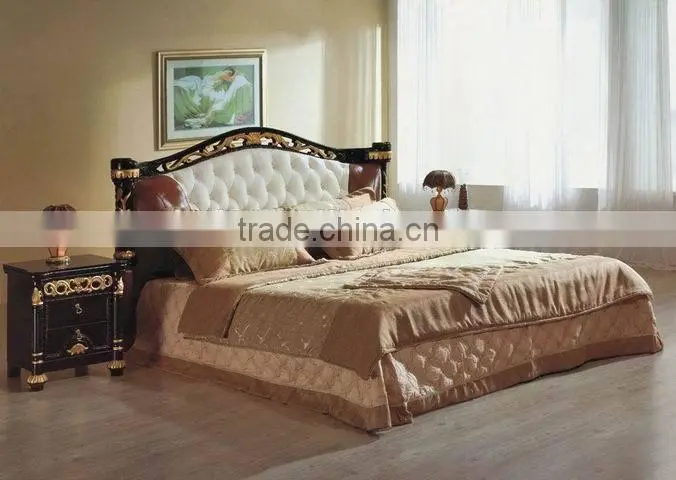 Modern high qualty king size wood bed in leather bed