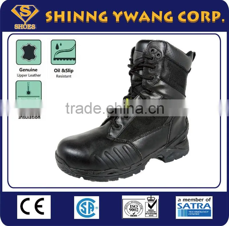 6 Inches black leather steel toe cap military boots with zipper