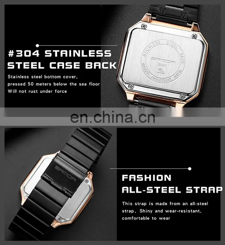 Sanda 8001 Luxury Touch Screen LED Wristwatch for Men Luminous Waterproof Steel Digital Watches