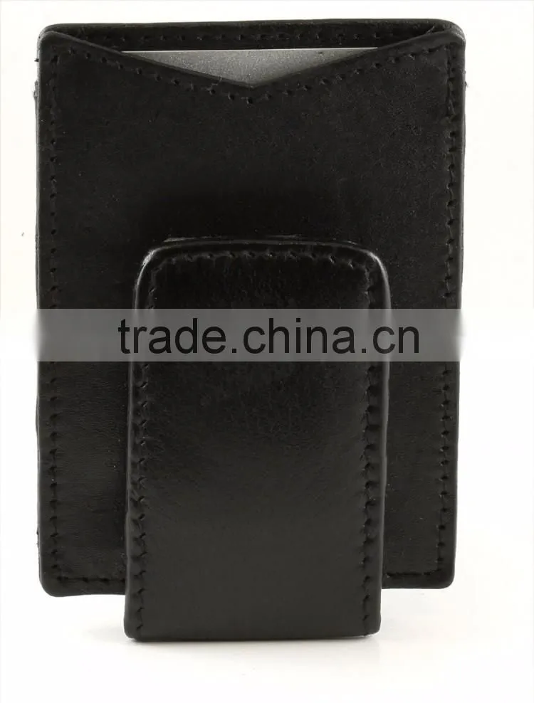 Cow leather magentic money clip with ID durable leather money clip