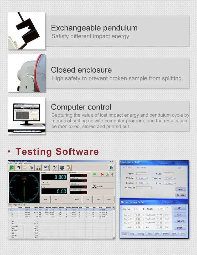 HST 300J/500J/800J Digital Pendule Charpy Impact Test Machine for Metal Charpy V Notch Pendule Charpy Impact