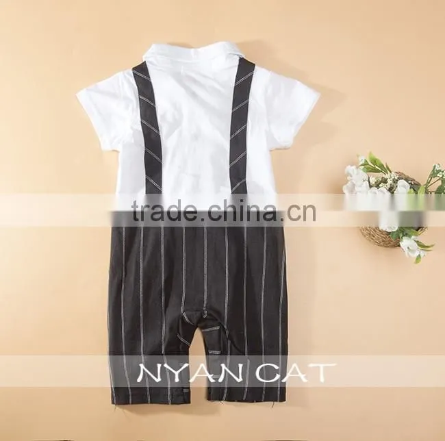 New Arrival Gentleman Kids Clothes Cute baby boy cotton jumpsuits breathable handsome boy clothing tie lace strap baby rompers