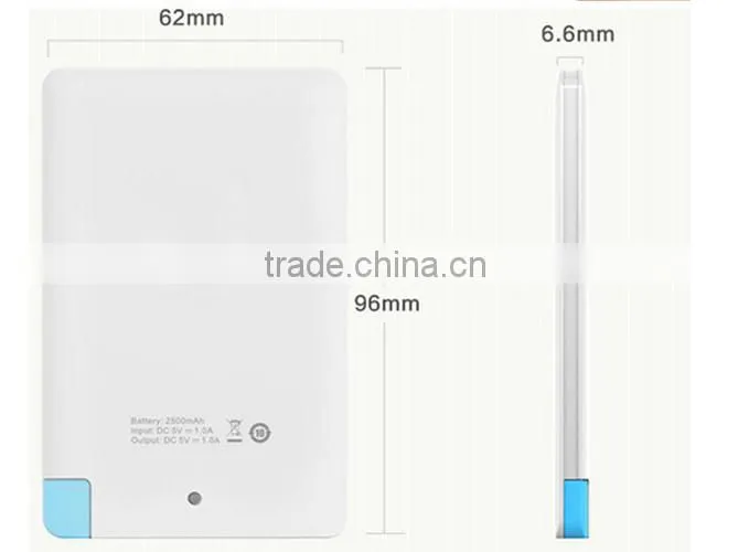 Most popular Fashion Portable 2500mAh credit card power bank for Andorid/IOS