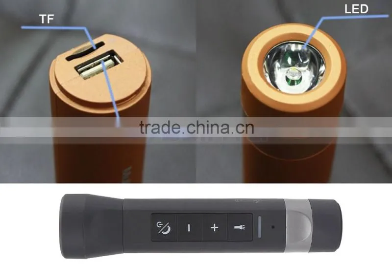 Round Portable Bluetooth LED Flashlight Riding Bike Speaker With Torch Holder
