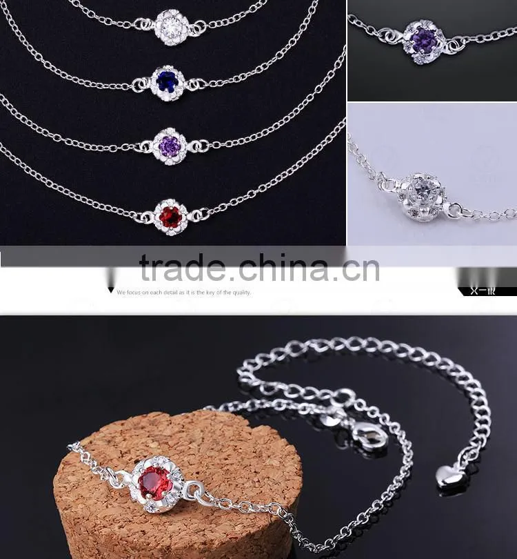 Size 20CM+10CM Thin Chain Casting Ruby Silver Anklet Jewelry