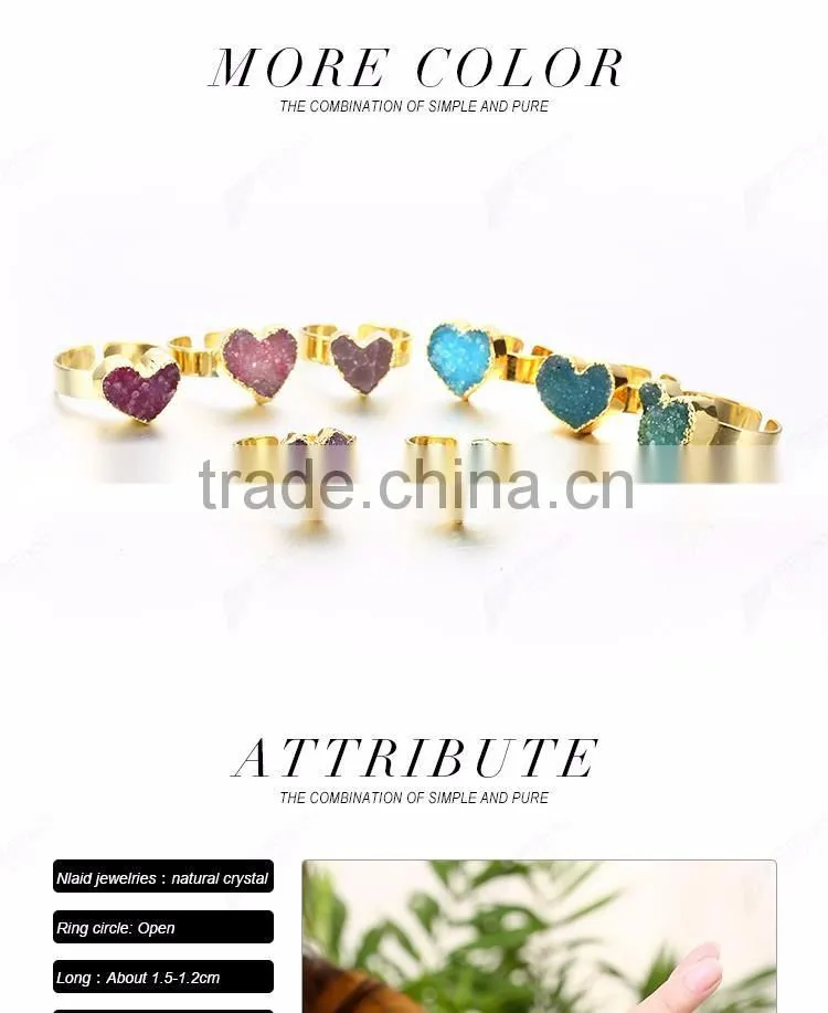 Available stock jewelry natural crystal heart ring design wholesale