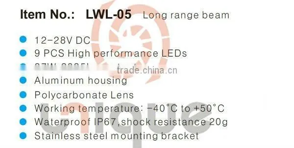 waterproof 12v 24v 27w led working lamp