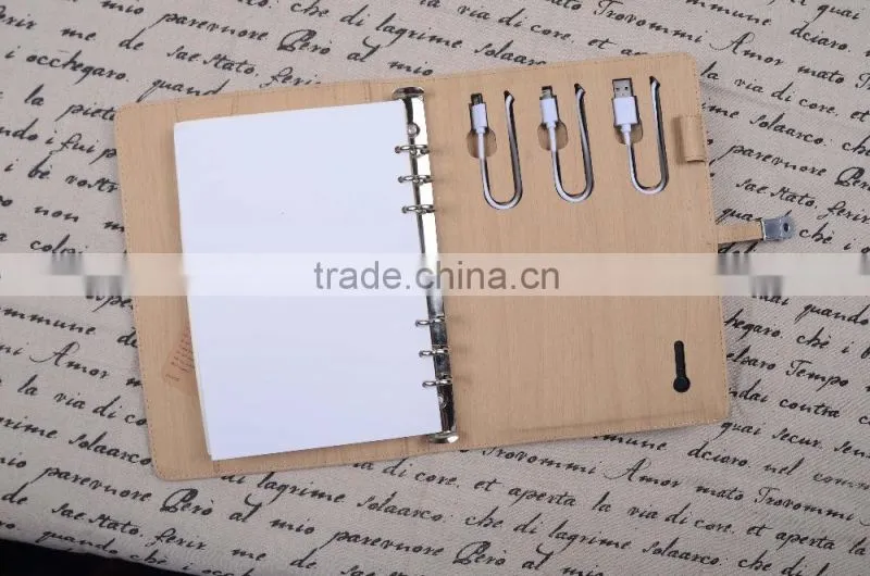 2015 Fashion Custom Multifunction Business Leather Factory Power Bank Notebook