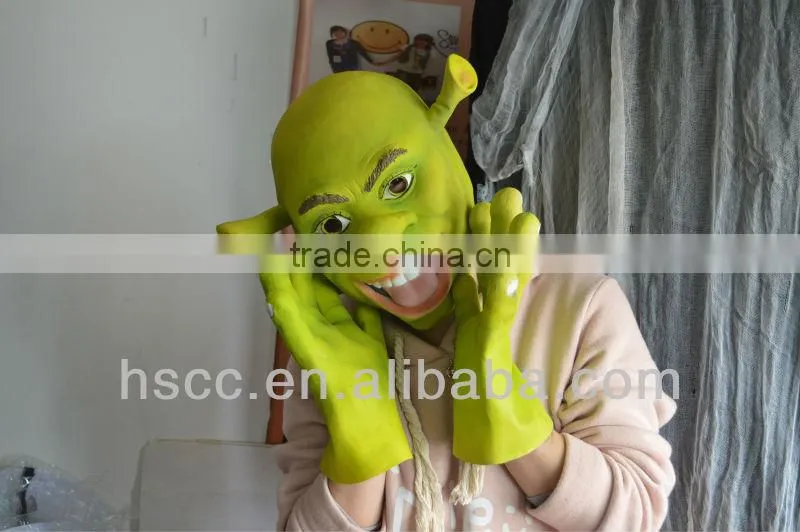 Adults Shrek Fancy Dress Costume Latex Mask with Gloves