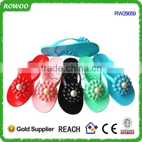 Fashion Beautiful flat jelly shoes with blooming flower jelly shoes