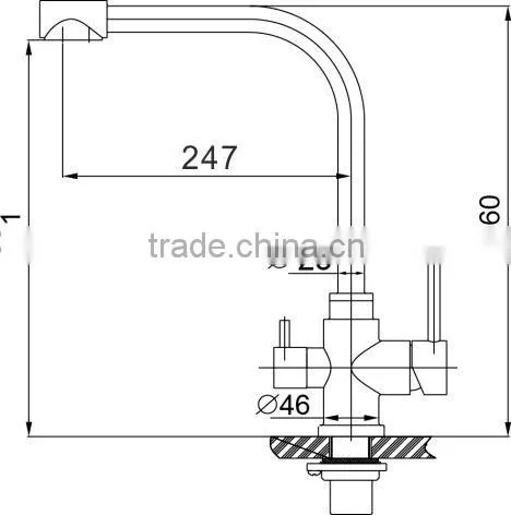 Luxury home single handle three flow kitchen tap faucet with drinking water