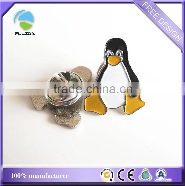 custom animal penguin shaped metal lapel pin badge