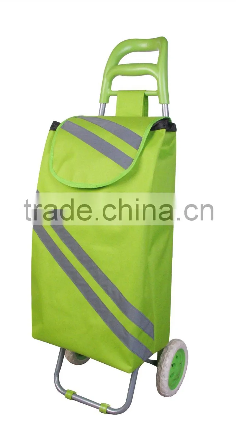 Foldable shopping trolley bag with reflective strips
