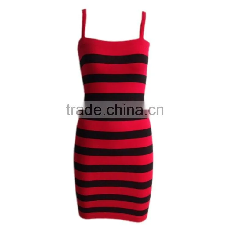 Latest Seamless Fashion Sexy Tight Sleeveless Dress Women with Stripes
