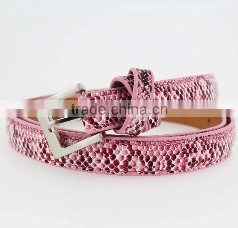 Women's Casual belt with Fuax PU leather and small silver buckle