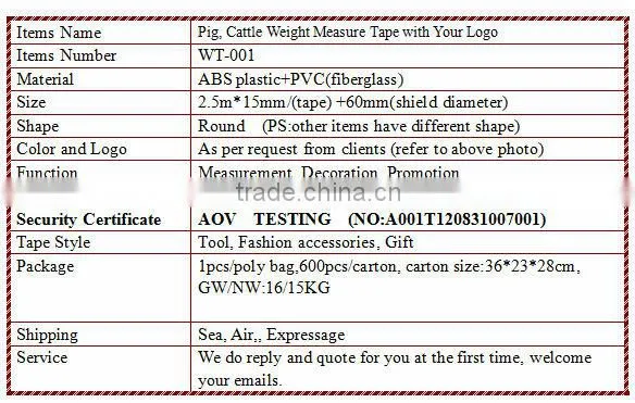 Pig Horse Weight Tape Measure with Your Logo