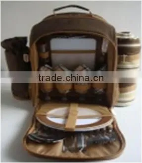 4 Person Picnic Backpack with cooler compartment/padded straps/wine holder/front pocket/fleece blanket with waterproof backing