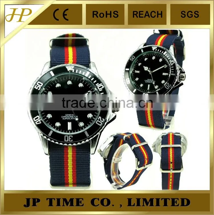 2014 new watch with nylon strap black bezel muiti color watch nylon strap