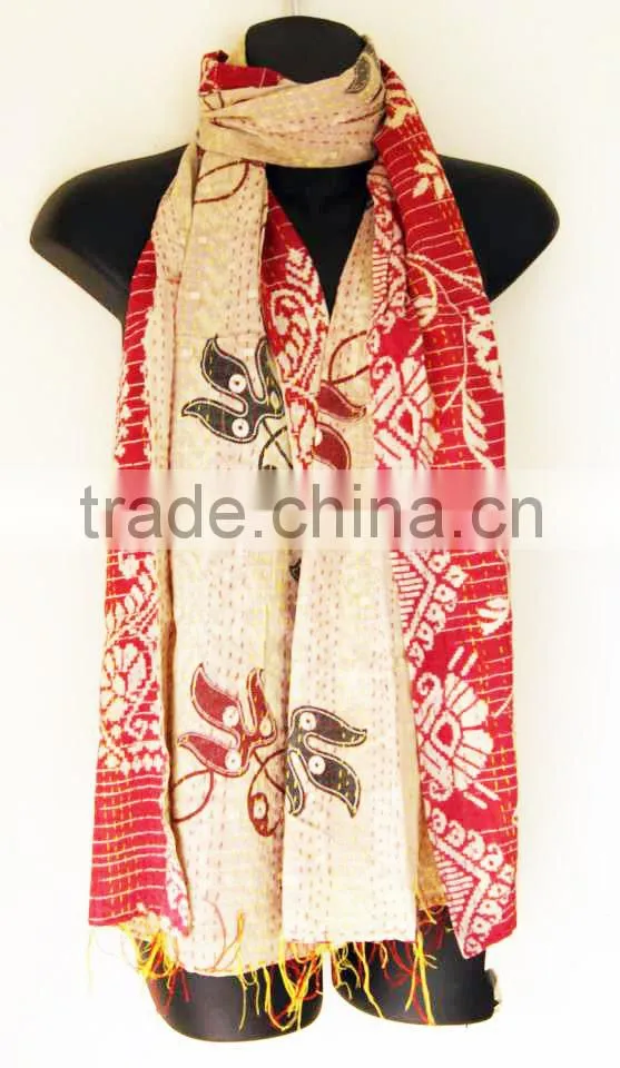 kantha shawl scarf scarves vintage tribal print saree silk scarf bohemian shawl