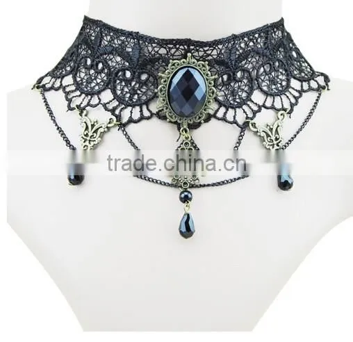 Gothic Acrylic Excellent Beads Lace Collar Victorian Choker Necklace Pendant