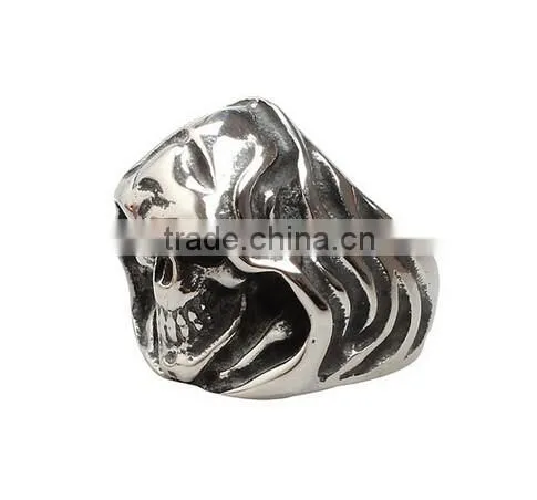 Hot Sell Mens Womens Silver Color Punk Skull Head Titanium Steel Ring
