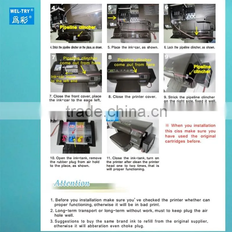 compatible for HP Designjet T120/T520 continuous ink supply system HP711 CISS 4color ink tank with one way damper with ARC chip