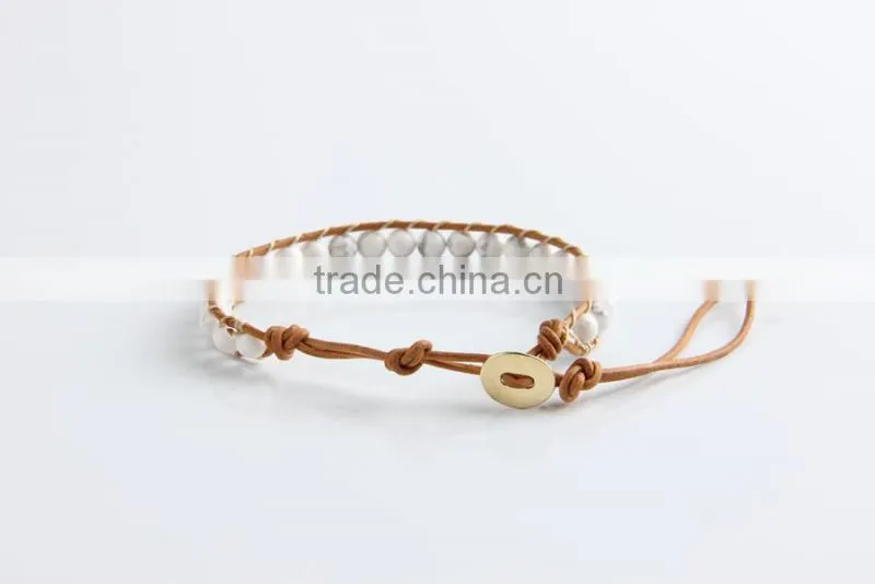 Pure manual needle wear white pine natural stone beads bracelet Leather leather cord bracelet wholesale