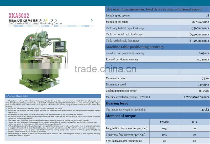 XKA5032 CNC Vertical Milling Machine tool high