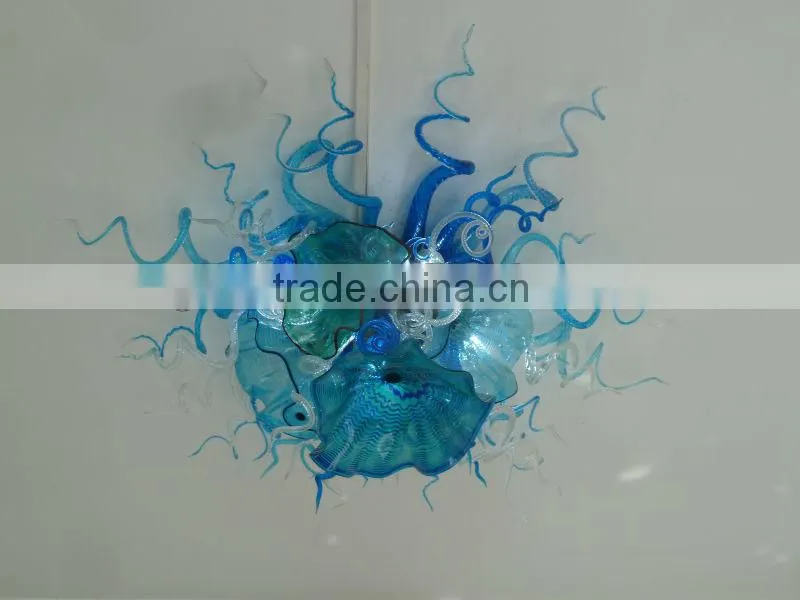 Hot selling hand blown art blue color chihuly style murano glass ceiling chandelier